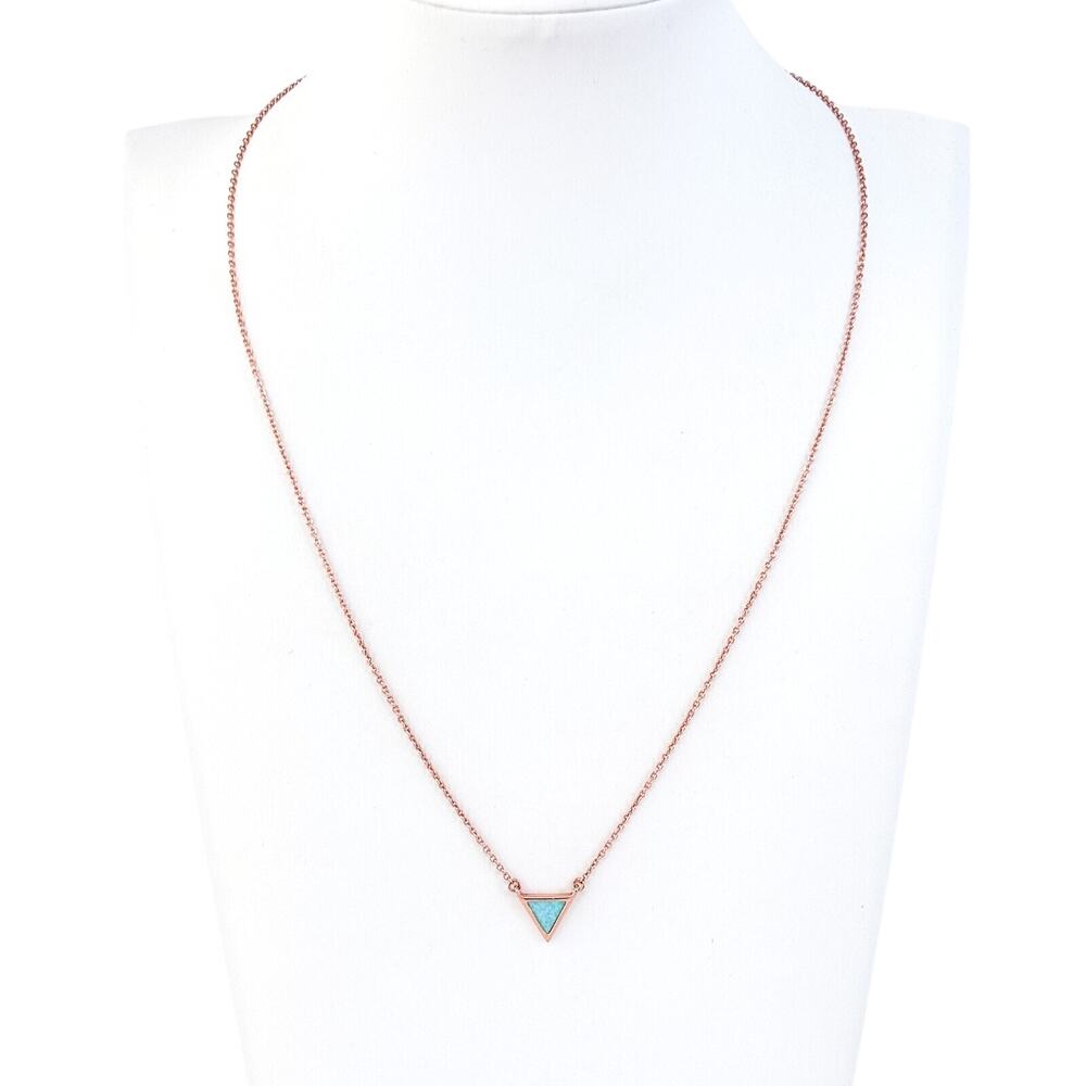 Rose Gold Tone Opal Triangle Pendant Necklace  | Estate Sterling Silver 925